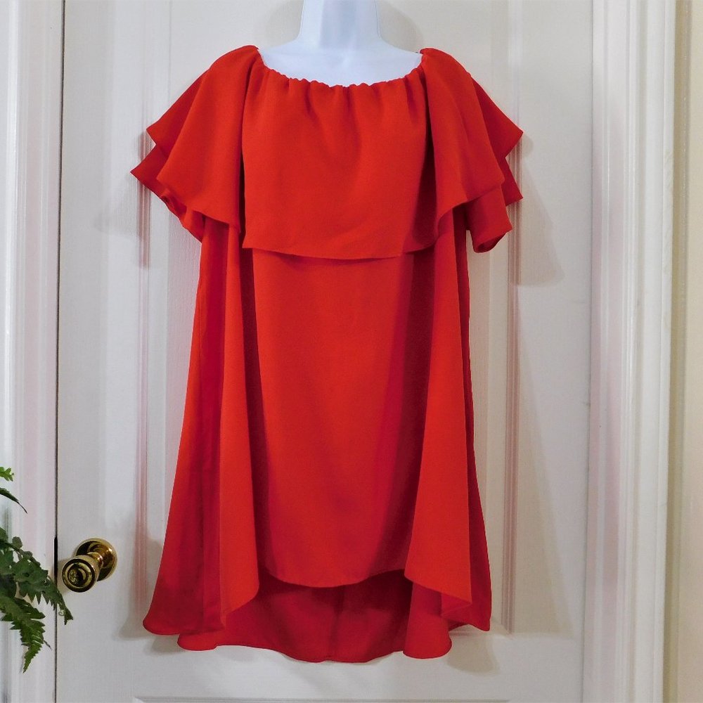 Women's High Low Hem Cape Collar Top, Red, Size L